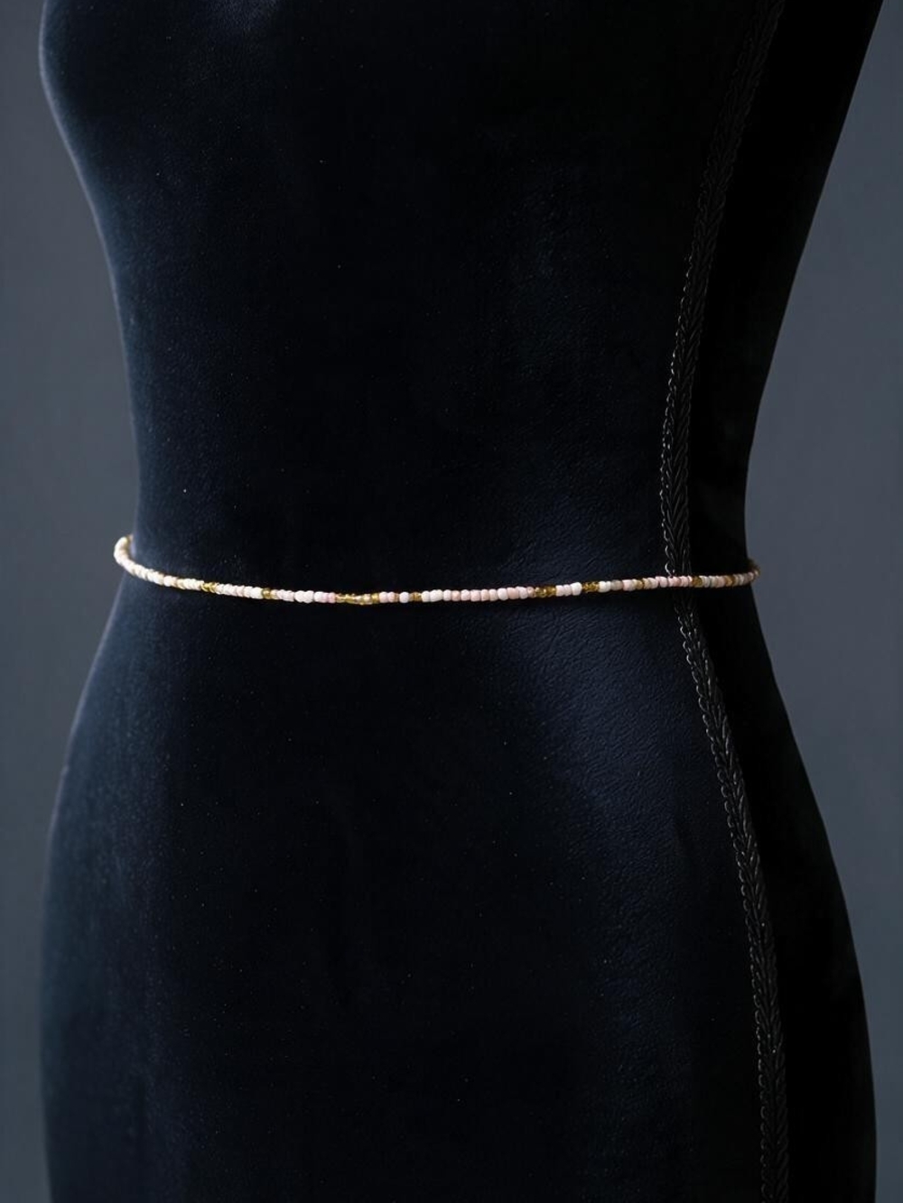 Delicate Pink and Gold Beaded Waist Chain
